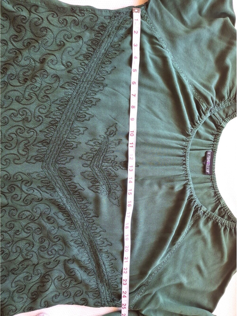 The Pyramid Collection Green Rayon Boho Embroidered Ruffle Tunic Top L/XL - Picture 6 of 7